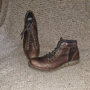 FLY LONDON-Brown Leather/Suede-Lace Up Moto/Work Boots-Sz 45-11.5-Excellent